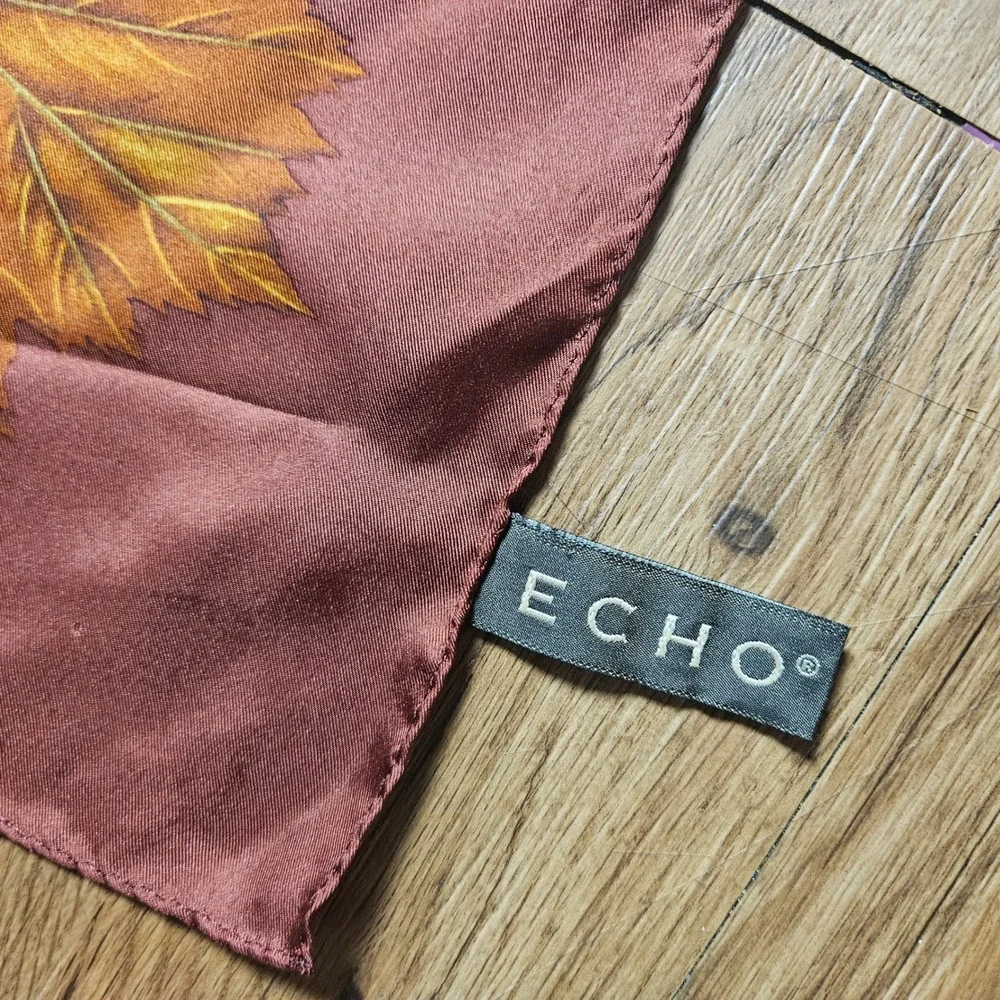 Echo Silk Square Scarf Autumn Leaves Foliage Botanical Print 35x35 Cottagecore